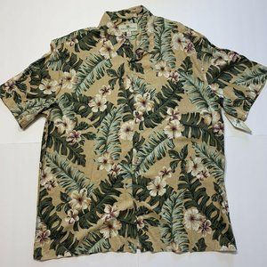 Island Shores Palm Tree Yellow Button Down Shirt M